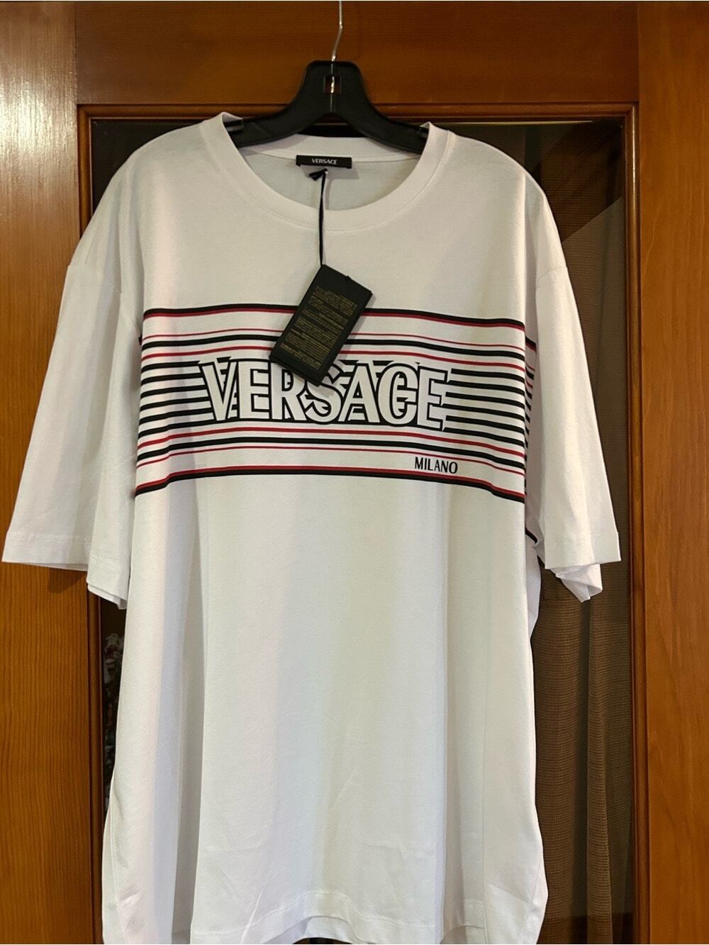 Men's Versace Milano stripe logo cotton T-shirt, size 4 XL made in Italy